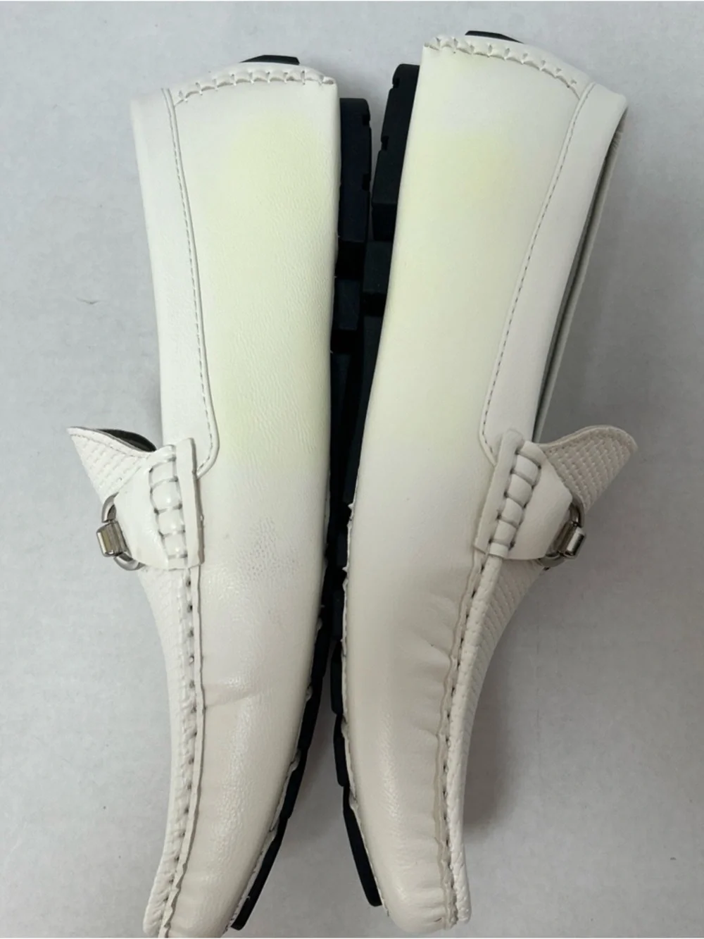 White Men's Slip-On Loafers‎ with Silver Horsebit